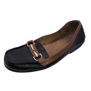 A2 Aerosoles Womens Size 7 Black Faux Leather Slip On Loafers Flat Moc Toe Shoes